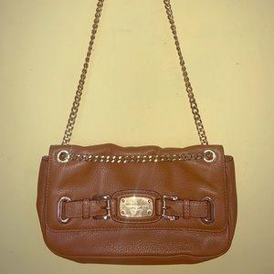 Michael Kors brown leather purse with gold chain